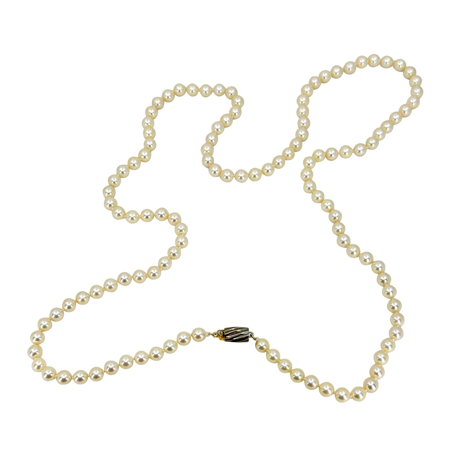 Golden Cream Vintage Japanese Saltwater Akoya Cultured Pearl Opera Necklace - Sterling Silver 35 Inch