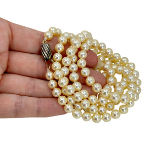 Golden Cream Vintage Japanese Saltwater Akoya Cultured Pearl Opera Necklace - Sterling Silver 35 Inch