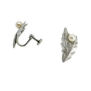 De Curtis Double Leaf Japanese Saltwater Akoya Cultured Pearl Screwback Earrings- Sterling Silver