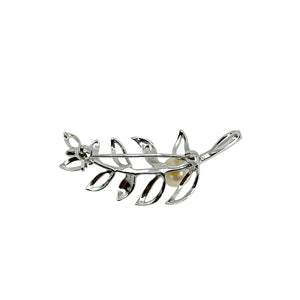 Delicate Leafy Japanese Saltwater Akoya Cultured Pearl Vintage Pendant Brooch- Sterling Silver
