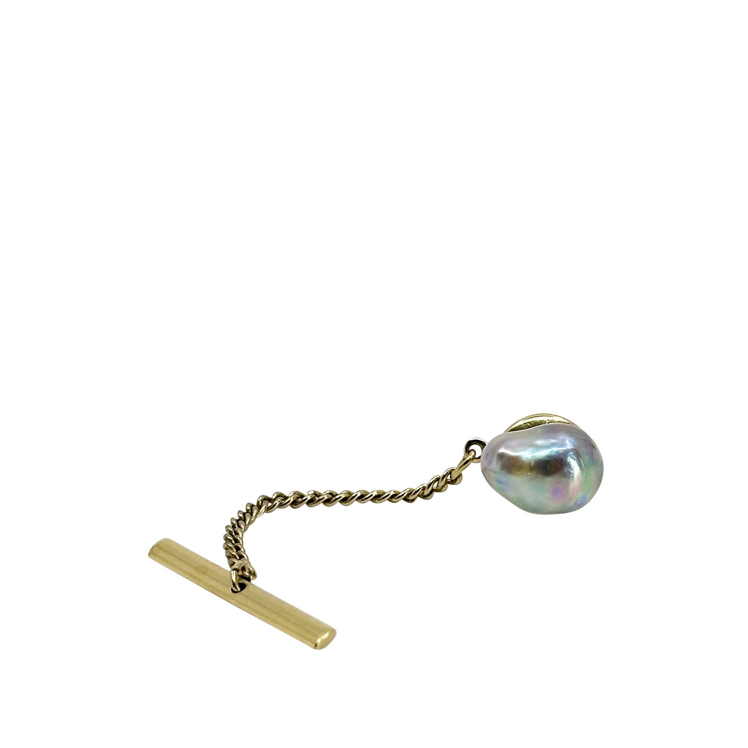 Rainbow Baroque Blue Japanese Saltwater Akoya Cultured Pearl Vintage Tie Tac- 14K Yellow Gold