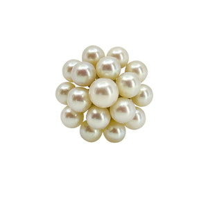 Mid Century Dome Cluster Japanese Saltwater Akoya Cultured Pearl Vintage Ring- Sterling Silver Sz 6