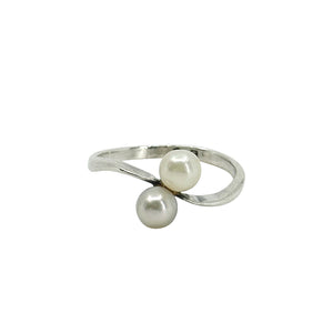 Vintage Mikimoto Petite Bypass Japanese Saltwater Akoya Cultured Pearl Ring- Sterling Silver Sz 6.50