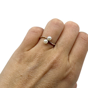 Vintage Mikimoto Petite Bypass Japanese Saltwater Akoya Cultured Pearl Ring- Sterling Silver Sz 6.50