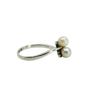 Vintage Mikimoto Petite Bypass Japanese Saltwater Akoya Cultured Pearl Ring- Sterling Silver Sz 6.50