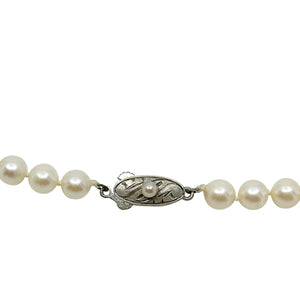 6.50mm Vintage Choker Japanese Saltwater Akoya Cultured Pearl Necklace - Sterling Silver 16 Inch