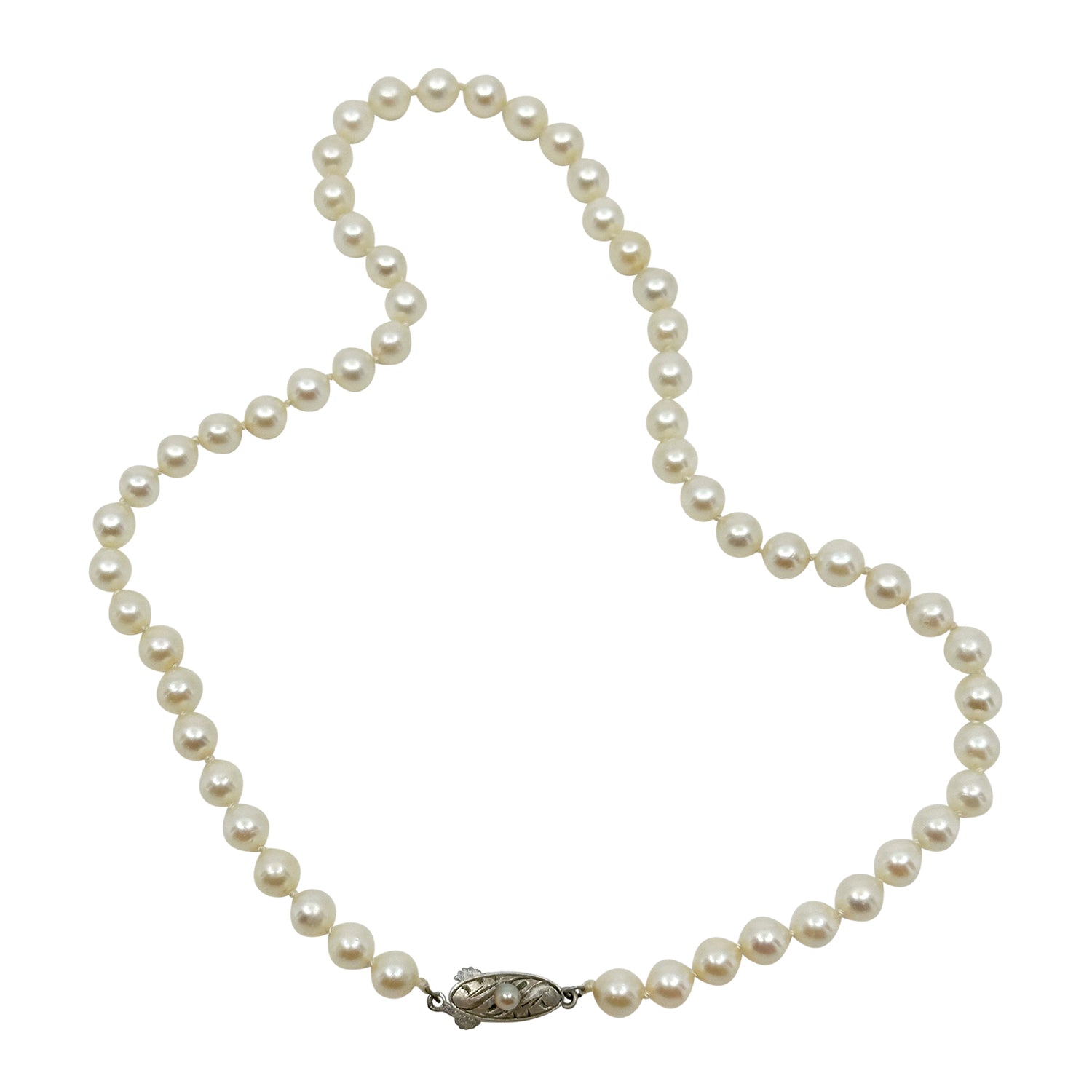 6.50mm Vintage Choker Japanese Saltwater Akoya Cultured Pearl Necklace - Sterling Silver 16 Inch