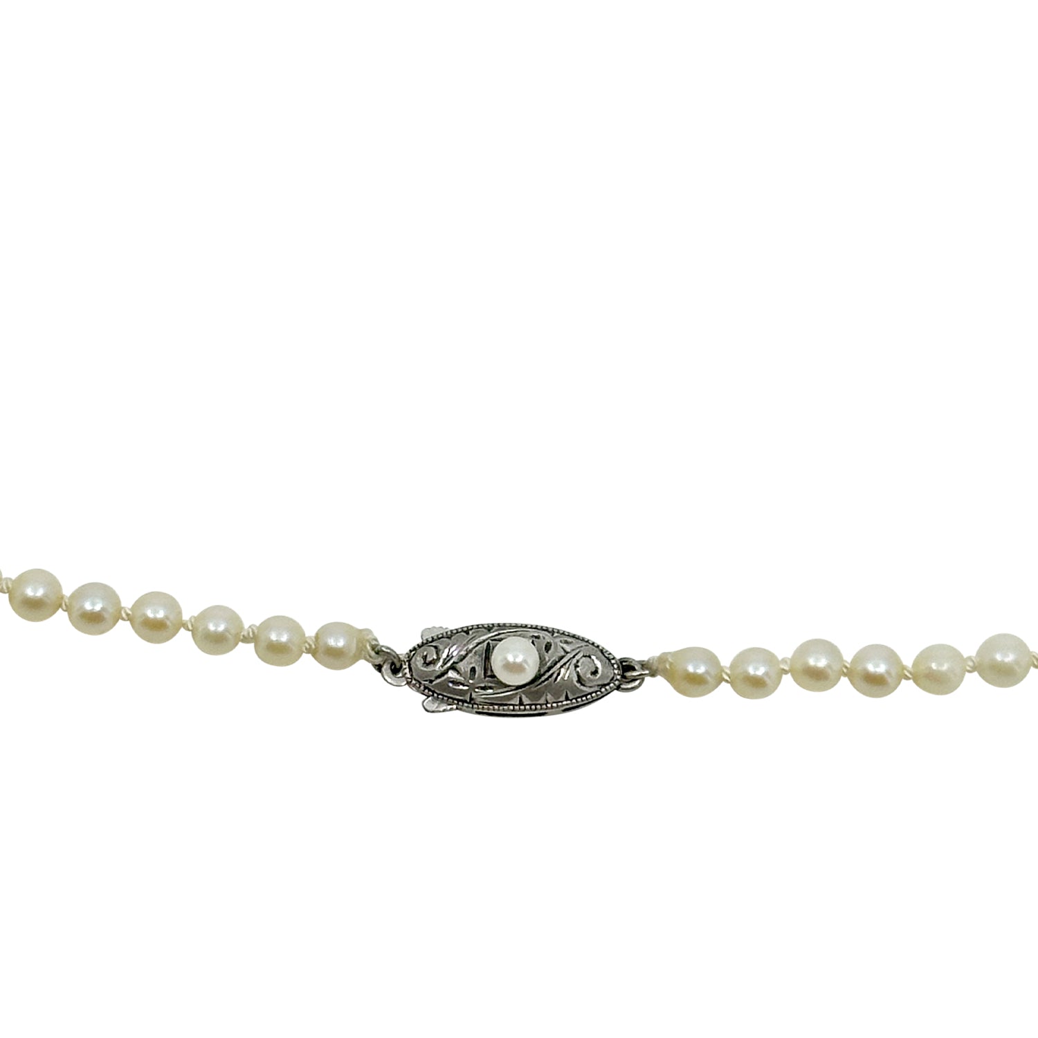 Graduated Engraved Japanese Saltwater Akoya Cultured Pearl Necklace - Sterling Silver 21.25 Inch