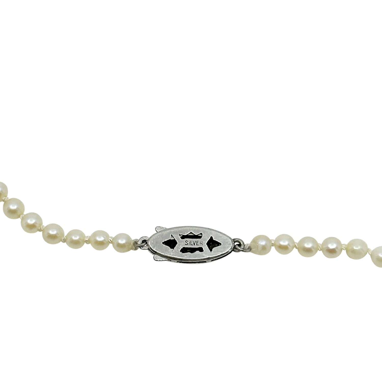 Graduated Engraved Japanese Saltwater Akoya Cultured Pearl Necklace - Sterling Silver 21.25 Inch