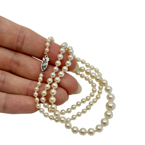 Quality Vintage Japanese Cultured Saltwater Akoya Pearl Mid Century Necklace - 10K White Gold 20.75 Inch