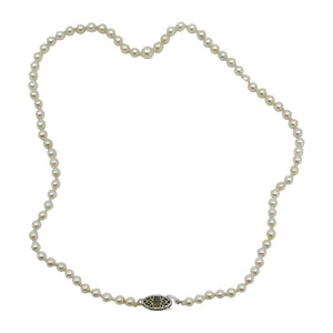 Petite Choker Vintage Japanese Cultured Saltwater Akoya Pearl Mid Century Necklace - 10K White Gold 14.25 Inch