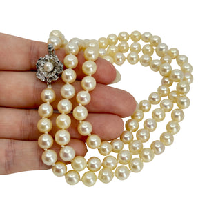 Cream Opera 7.00mm Japanese Saltwater Akoya Cultured Pearl Necklace - Sterling Silver 30.50 Inch