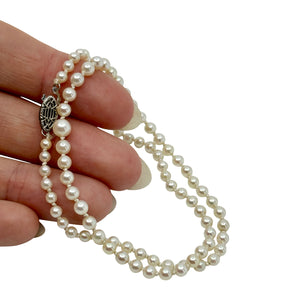 Petite Choker Vintage Japanese Cultured Saltwater Akoya Pearl Mid Century Necklace - 10K White Gold 14.25 Inch