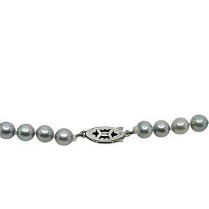 Medium Blue Vintage Mid Century Japanese Saltwater Cultured Akoya Pearl Necklace - Silver 18.50 Inch