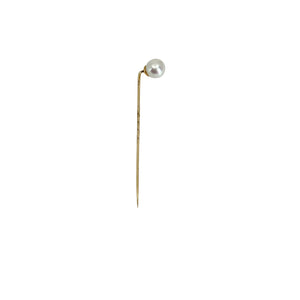 Vintage Japanese Saltwater Akoya Cultured Pearl Hat Stick Pin- 10K Yellow Gold