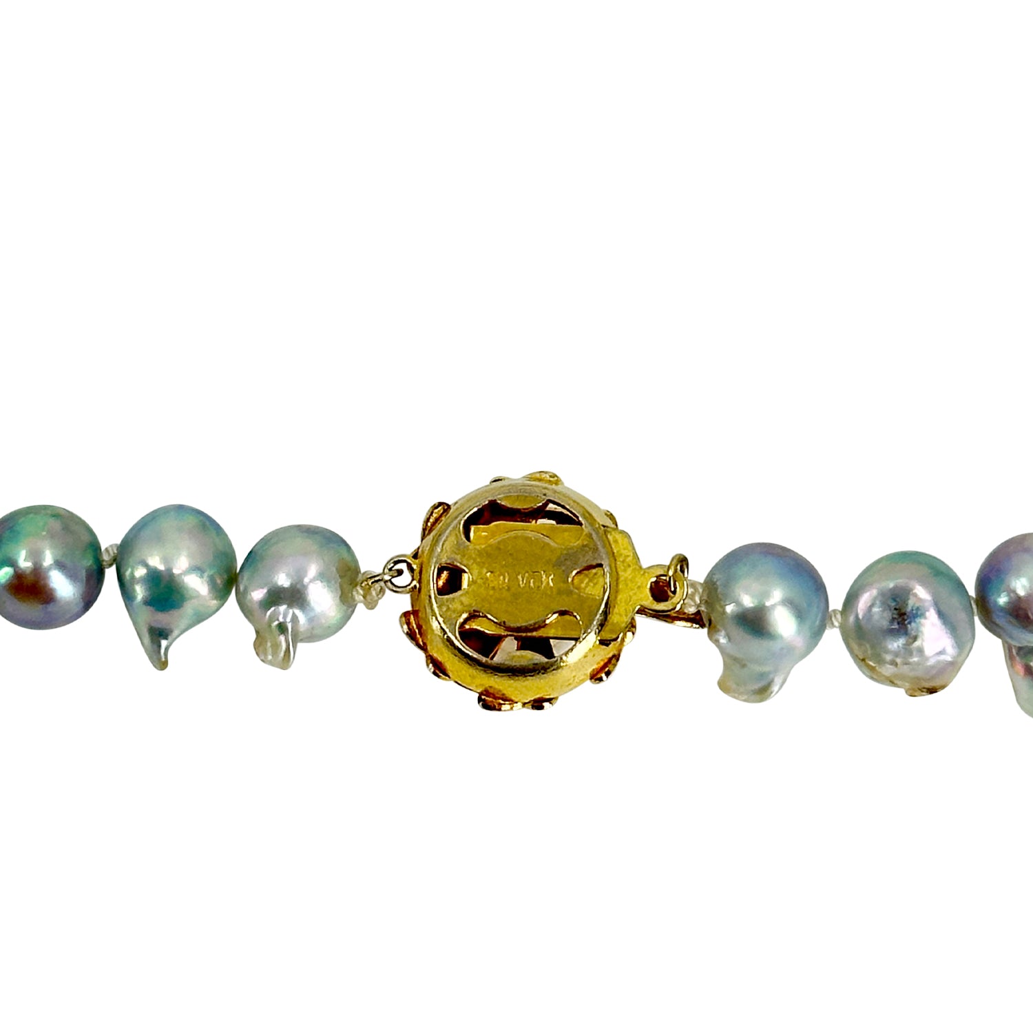 Baroque Fireball Blue Vintage Mid Century Japanese Saltwater Cultured Akoya Pearl Necklace - Silver Gold Plate 18.50 Inch