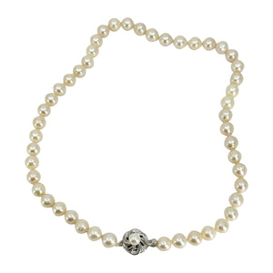 Vintage 8.50mm Large Japanese Saltwater Akoya Cultured Pearl Choker Necklace - Sterling Silver 17.50 Inch