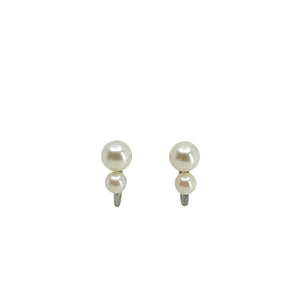 Double Graduated Japanese Saltwater Akoya Cultured Pearl Screwback Earrings- Sterling Silver