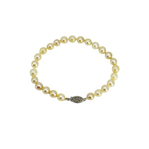 Cream Semi-Baroque Japanese Saltwater Akoya Cultured Pearl Vintage Bracelet- Sterling Silver
