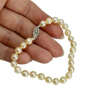 Cream Semi-Baroque Japanese Saltwater Akoya Cultured Pearl Vintage Bracelet- Sterling Silver