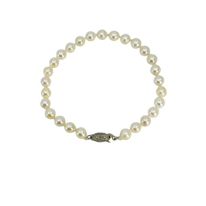 Art Deco Petite Japanese Saltwater Akoya Cultured Pearl Vintage Bracelet- Sterling Silver