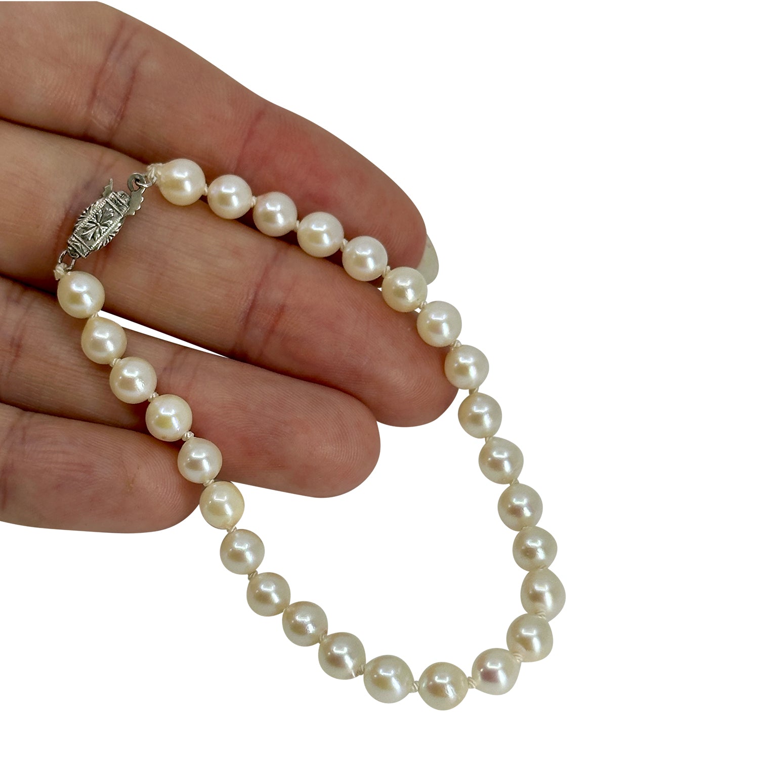 Art Deco Petite Japanese Saltwater Akoya Cultured Pearl Vintage Bracelet- Sterling Silver