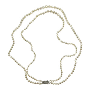 Double Strand Filigree Mid-Century Japanese Saltwater Cultured Akoya Pearl Graduated Necklace - 10K White Gold 17.50 Inch