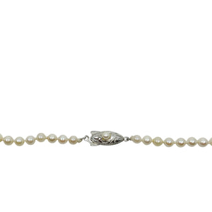 Retro Graduated Japanese Saltwater Akoya Cultured Pearl Necklace - Sterling Silver 17 Inch