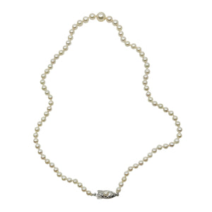 Retro Graduated Japanese Saltwater Akoya Cultured Pearl Necklace - Sterling Silver 17 Inch