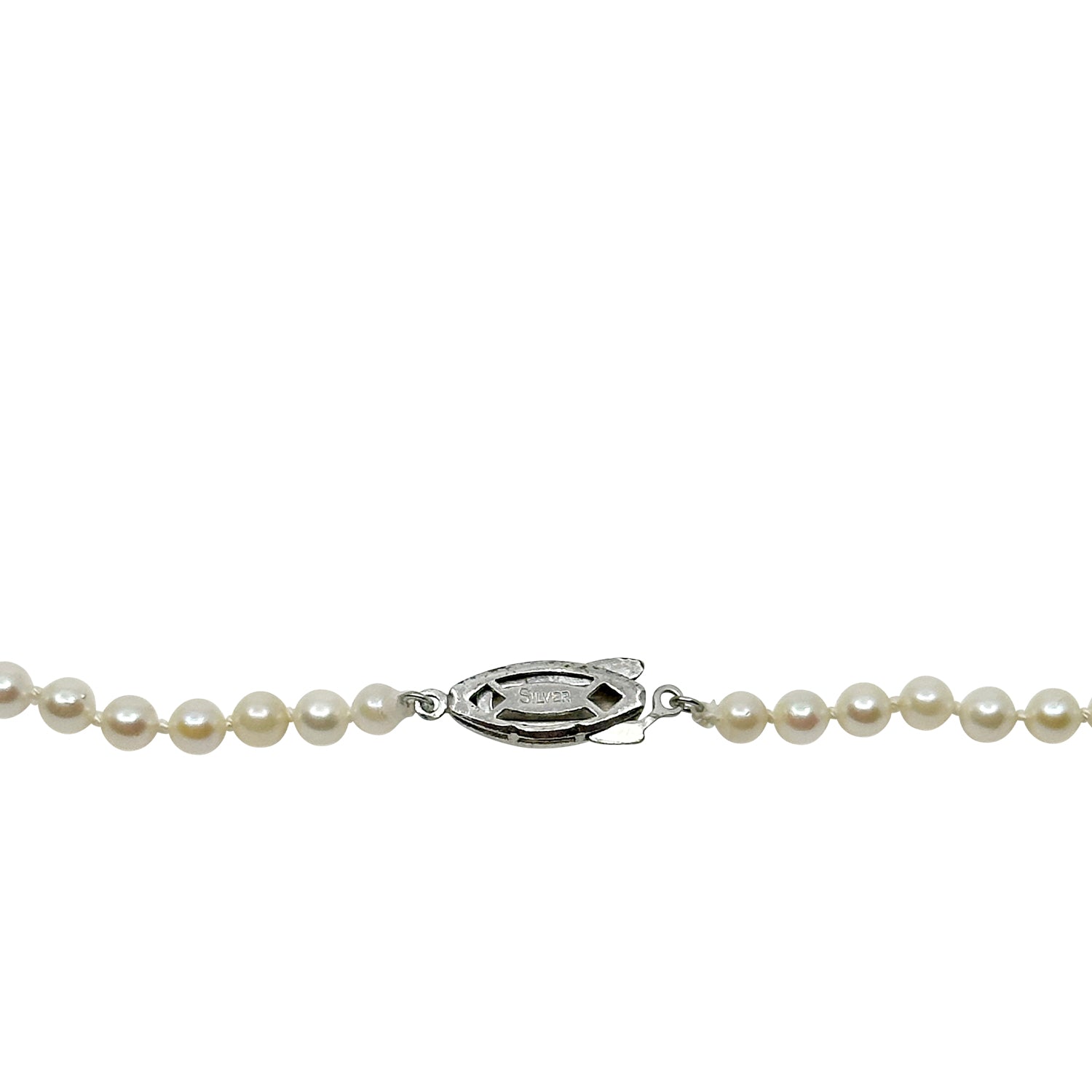 Retro Graduated Japanese Saltwater Akoya Cultured Pearl Necklace - Sterling Silver 17 Inch