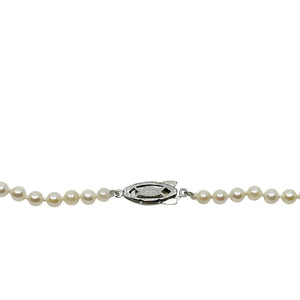 Retro Graduated Japanese Saltwater Akoya Cultured Pearl Necklace - Sterling Silver 17 Inch