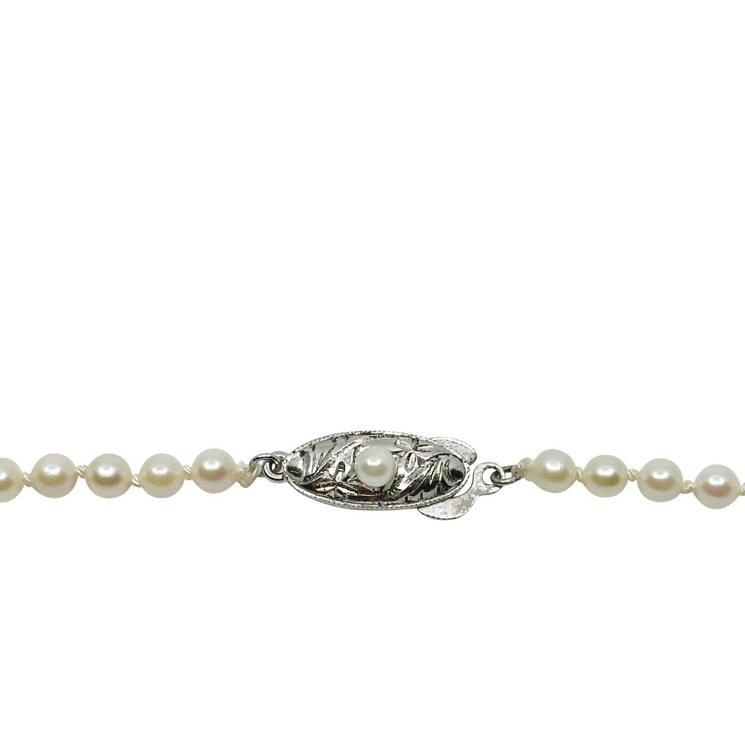 Vintage Graduated Japanese Saltwater Akoya Cultured Pearl Necklace - Sterling Silver 21.25 Inch