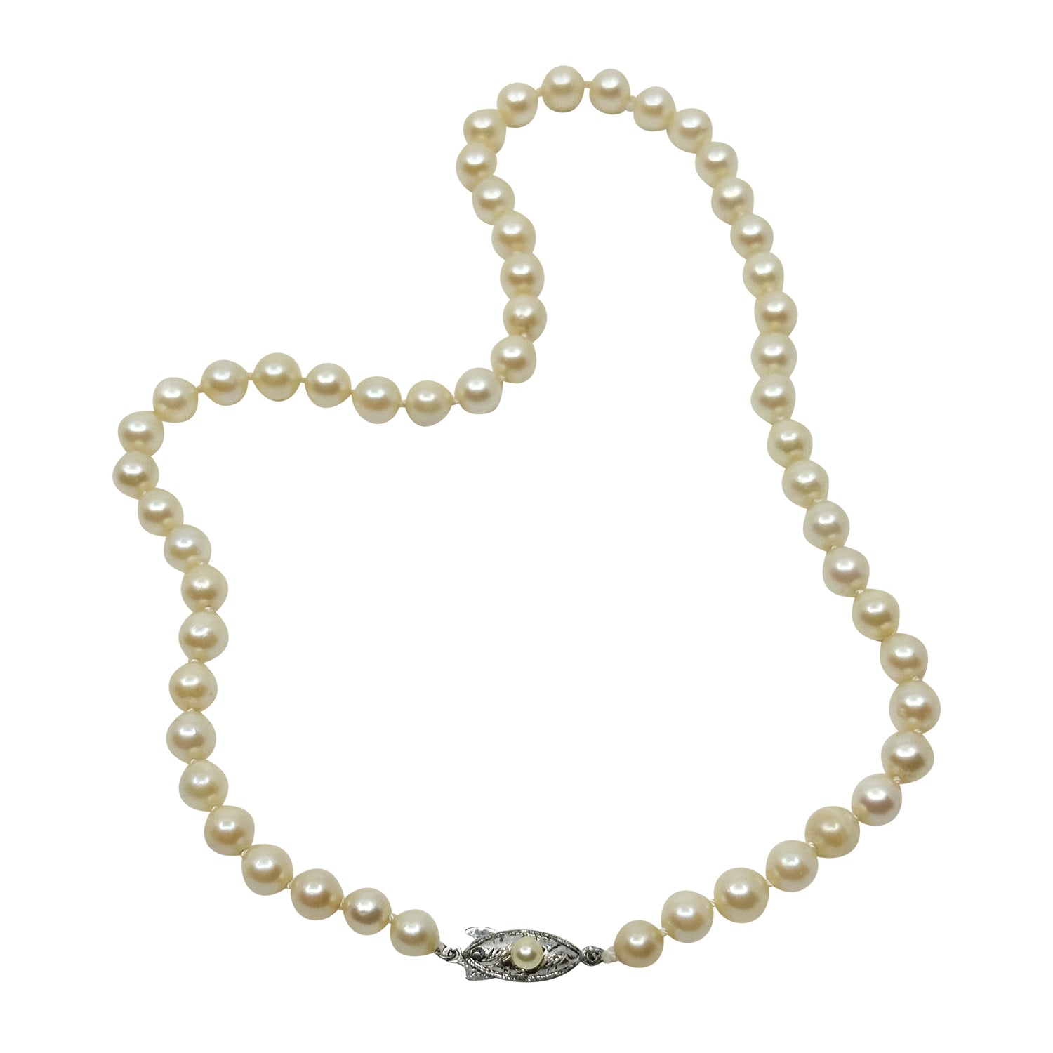 6.75mm Vintage Choker Japanese Saltwater Akoya Cultured Pearl Necklace - Sterling Silver 16 Inch