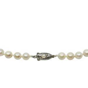 Vintage Choker 6.75mm Japanese Saltwater Akoya Cultured Pearl Necklace - Sterling Silver 16.75 Inch