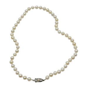 Vintage Choker 6.75mm Japanese Saltwater Akoya Cultured Pearl Necklace - Sterling Silver 16.75 Inch
