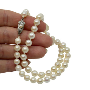 Vintage Choker 6.75mm Japanese Saltwater Akoya Cultured Pearl Necklace - Sterling Silver 16.75 Inch