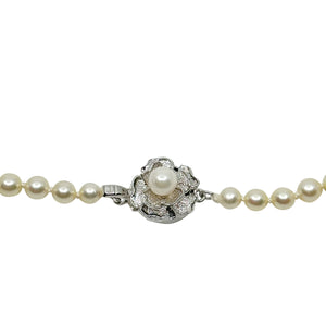 Quality Floral Vintage Japanese Saltwater Akoya Cultured Pearl Graduated Necklace - Sterling Silver 20 Inch