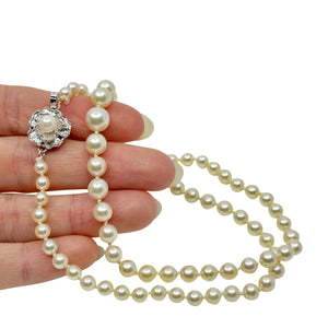 Quality Floral Vintage Japanese Saltwater Akoya Cultured Pearl Graduated Necklace - Sterling Silver 20 Inch