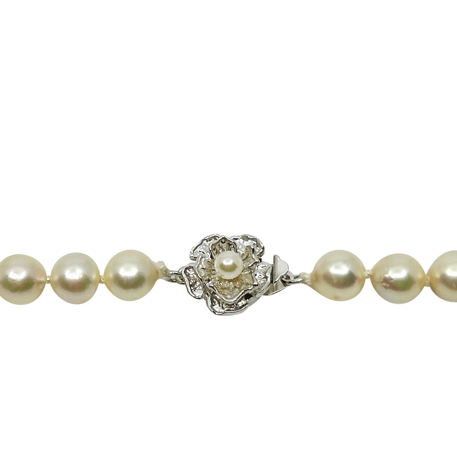 Floral Semi-Baroque Vintage Japanese Saltwater Akoya Cultured Pearl Necklace - Sterling Silver 18.50 Inch