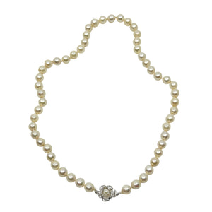 Floral Semi-Baroque Vintage Japanese Saltwater Akoya Cultured Pearl Necklace - Sterling Silver 18.50 Inch