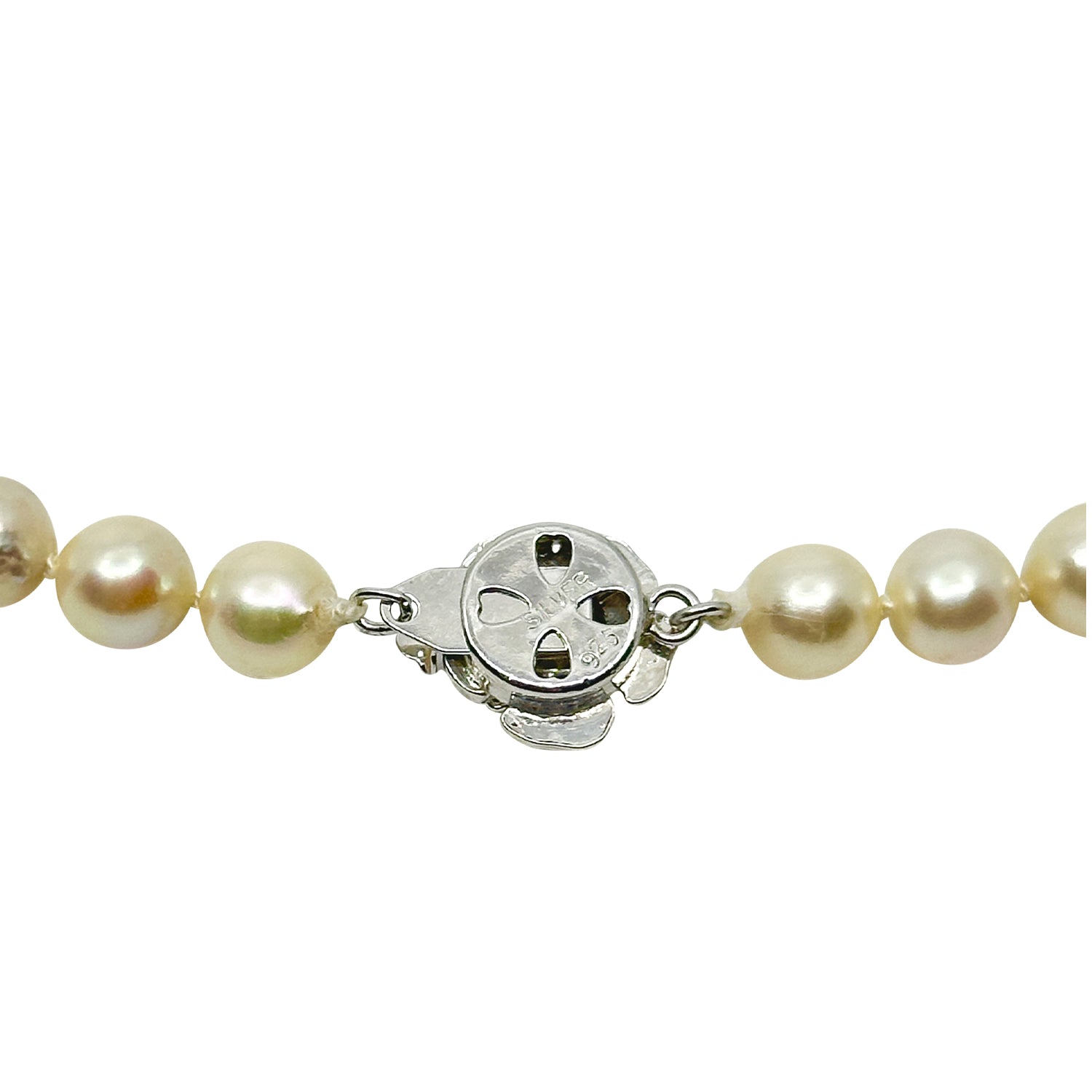 Floral Semi-Baroque Vintage Japanese Saltwater Akoya Cultured Pearl Necklace - Sterling Silver 18.50 Inch