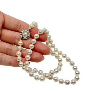 Floral Sakura Vintage Japanese Saltwater Akoya Cultured Pearl Necklace - Sterling Silver 18.25 Inch