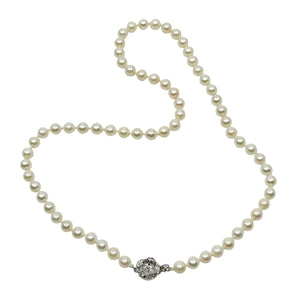 Floral 6.50mm Vintage Japanese Saltwater Akoya Cultured Pearl Necklace - Sterling Silver 19 Inch