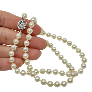 Floral 6.50mm Vintage Japanese Saltwater Akoya Cultured Pearl Necklace - Sterling Silver 19 Inch