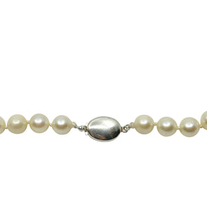 7mm Modernist Vintage Japanese Saltwater Akoya Cultured Pearl Necklace - Sterling Silver 16.25 Inch