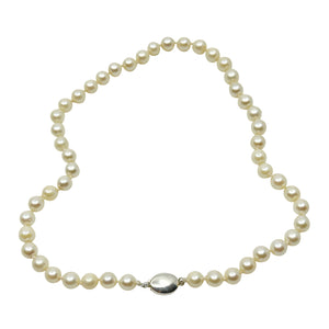 7mm Modernist Vintage Japanese Saltwater Akoya Cultured Pearl Necklace - Sterling Silver 16.25 Inch