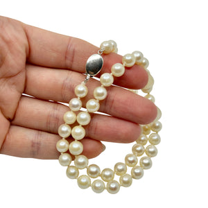 7mm Modernist Vintage Japanese Saltwater Akoya Cultured Pearl Necklace - Sterling Silver 16.25 Inch