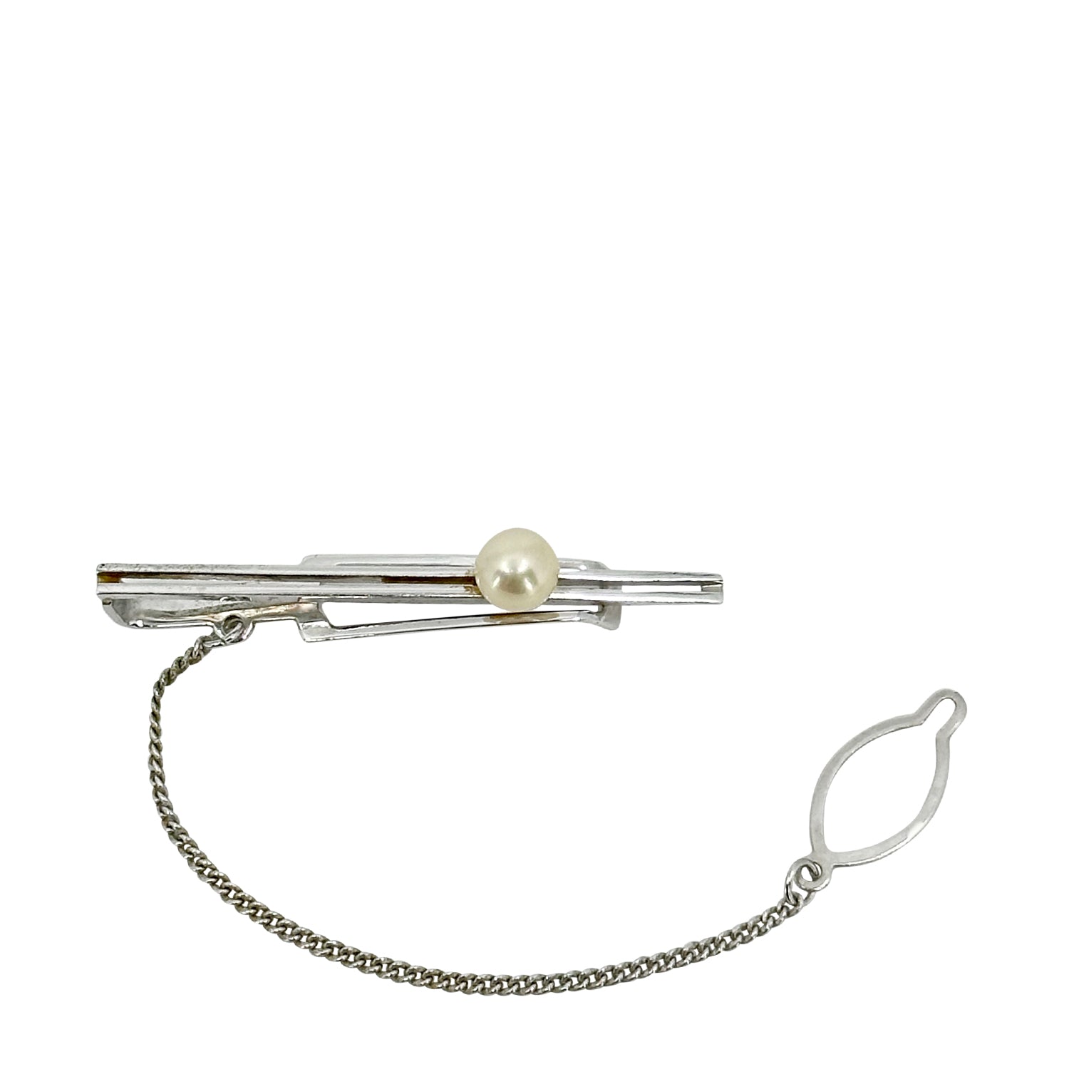 Minimalist Mid Century Men's Japanese Saltwater Akoya Cultured Pearl Vintage Tie Bar- Sterling Silver