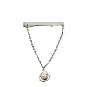 Dangle Knot Vintage Men's Japanese Saltwater Akoya Cultured Pearl Tie Bar- Sterling Silver