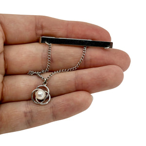 Dangle Knot Vintage Men's Japanese Saltwater Akoya Cultured Pearl Tie Bar- Sterling Silver